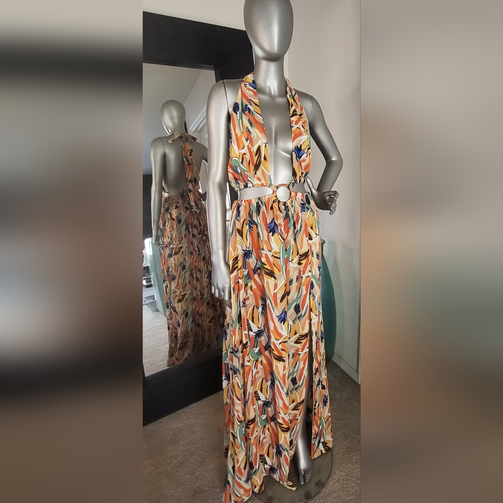 Shop17 Multi Colored Side Slit Maxi Dress
